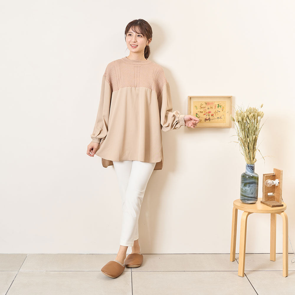 ももです！　【新品】スパンデックス混　スリットチュニック　ベージュ チュニックパンツ – 子育ての大変を解決するファッションブランド[for mom]