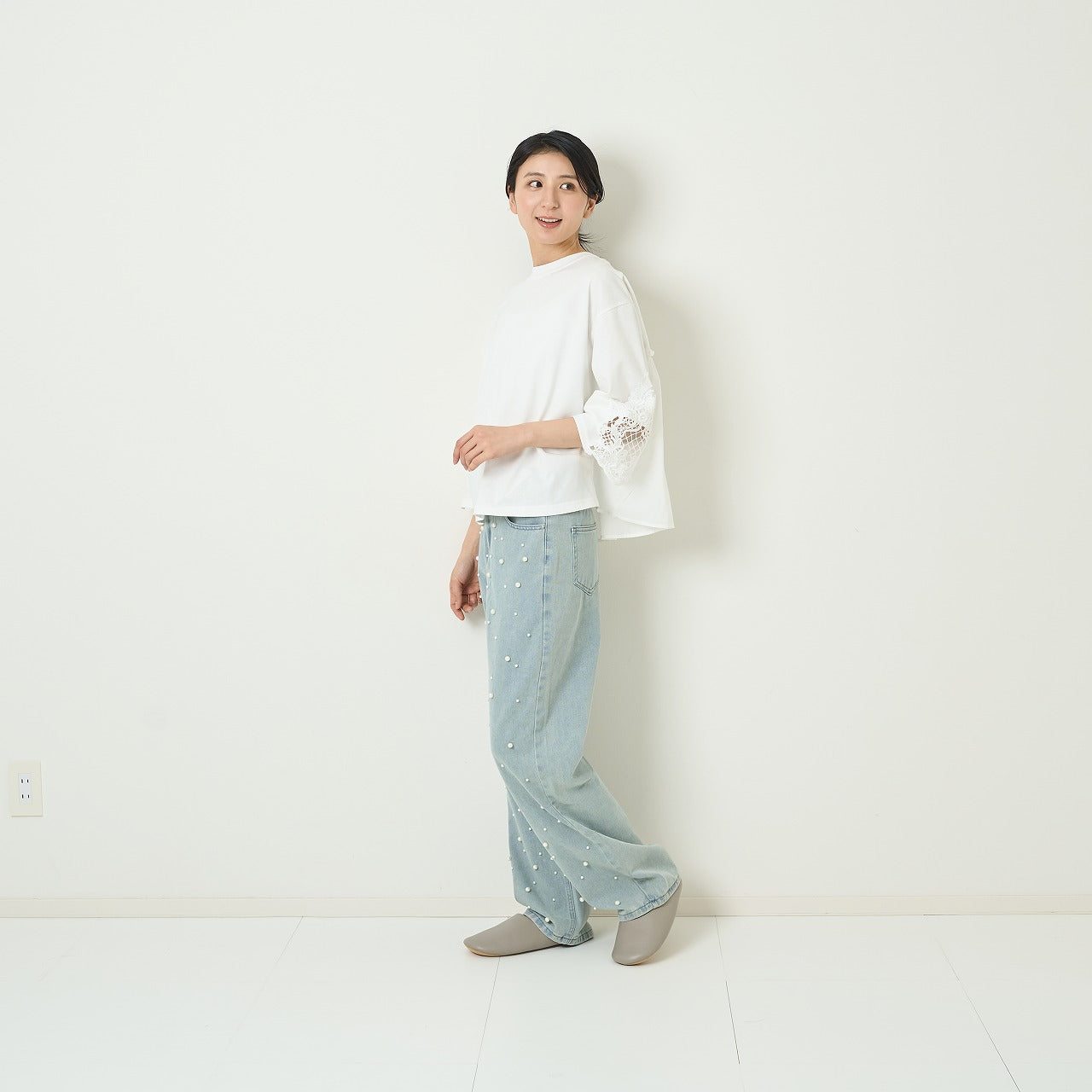 パール付 デニムパンツ