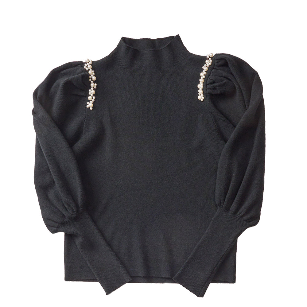 肩パールデザイン ニットプルオーバー
