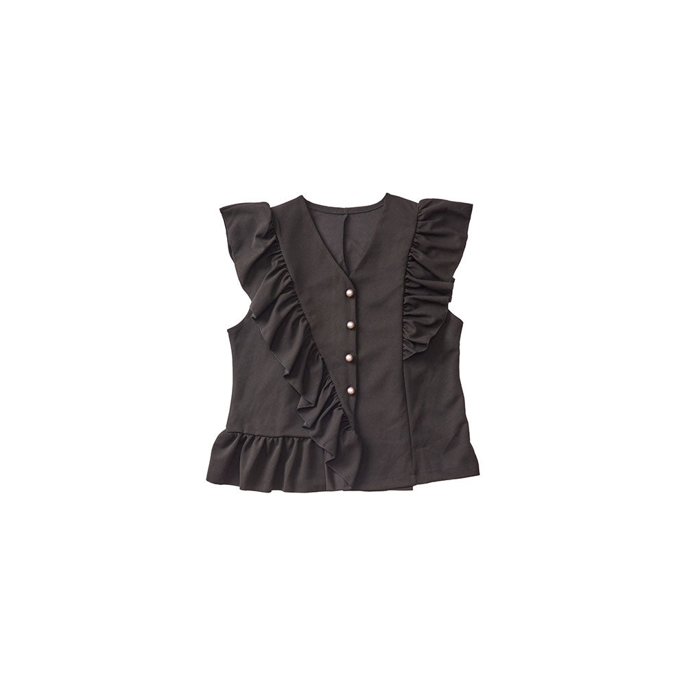 パールボタン デザインフリル ショートベスト