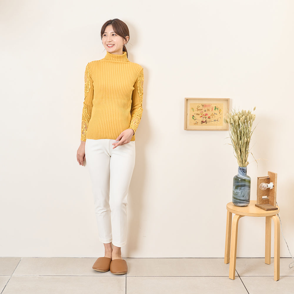 肩・袖レース タートルネック ニットインナーT