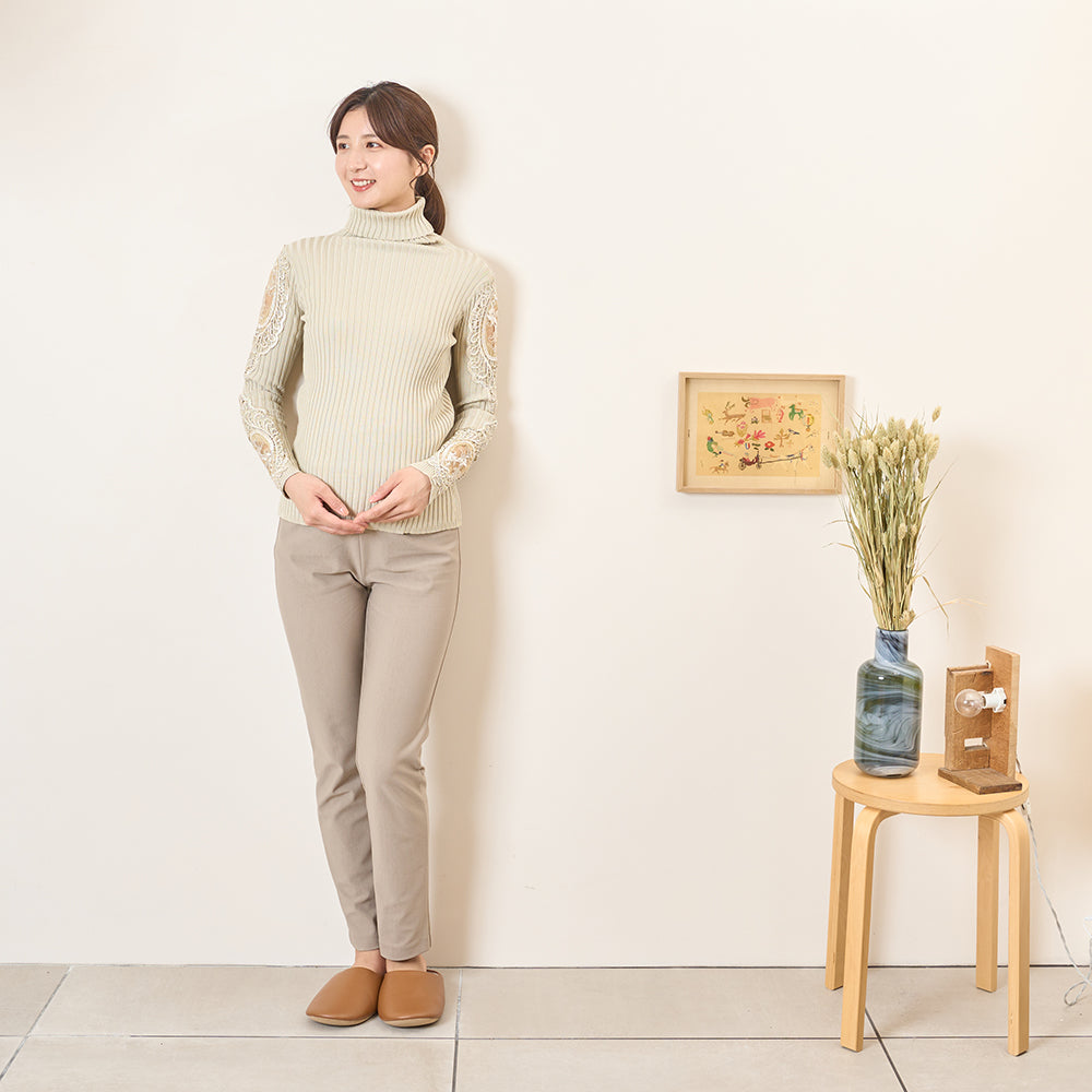 肩・袖レース タートルネック ニットインナーT