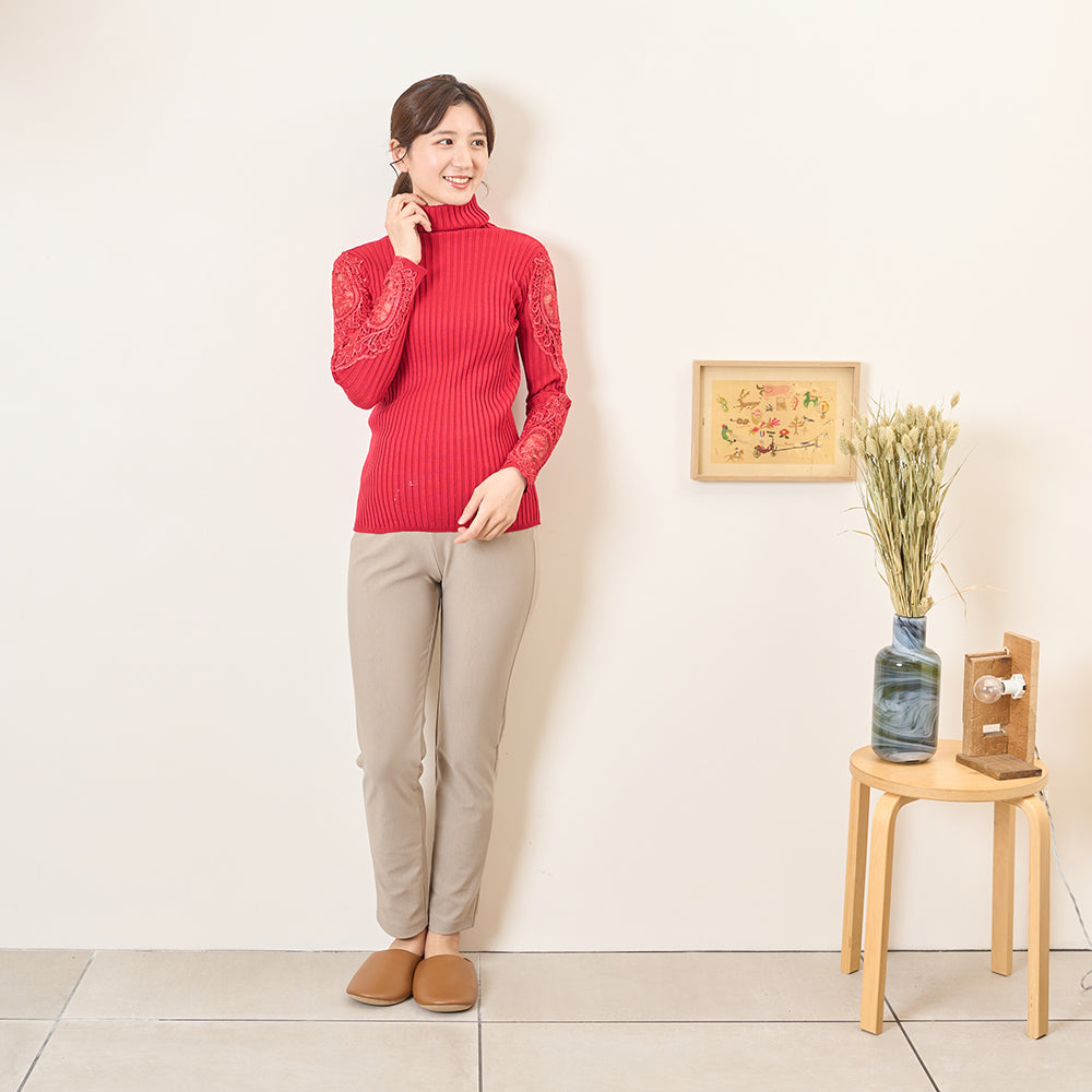 肩・袖レース タートルネック ニットインナーT