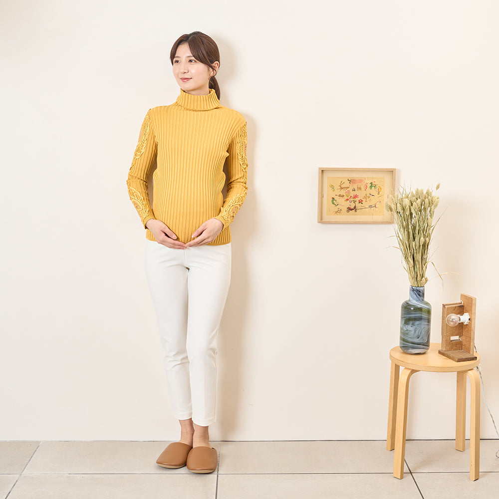 肩・袖レース タートルネック ニットインナーT