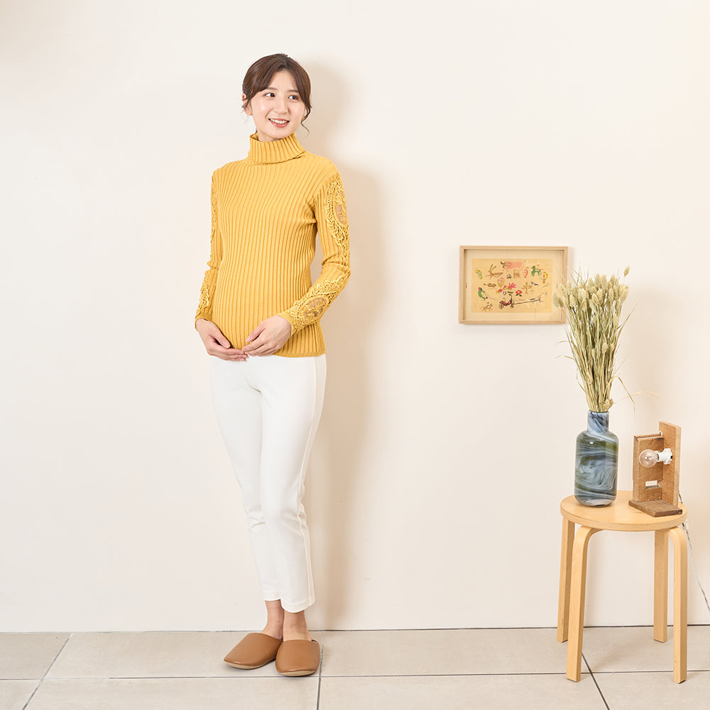 肩・袖レース タートルネック ニットインナーT